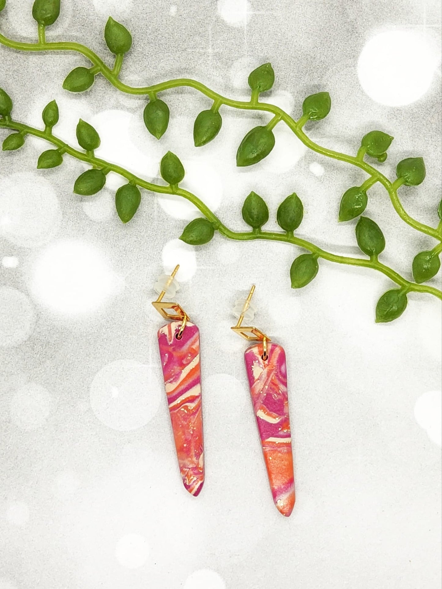 FUSCHIA AND ORANGE POLYMER CLAY EARRINGS