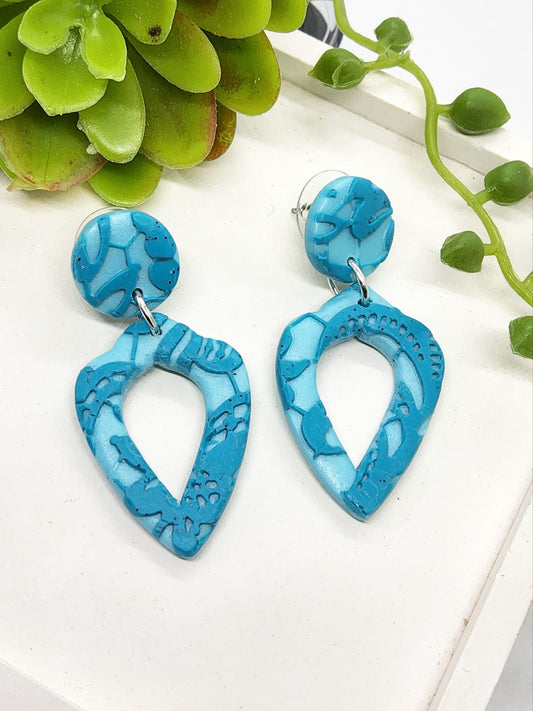 SHADES OF BLUE LACE EFFECT POLYMER CLAY EARRINGS