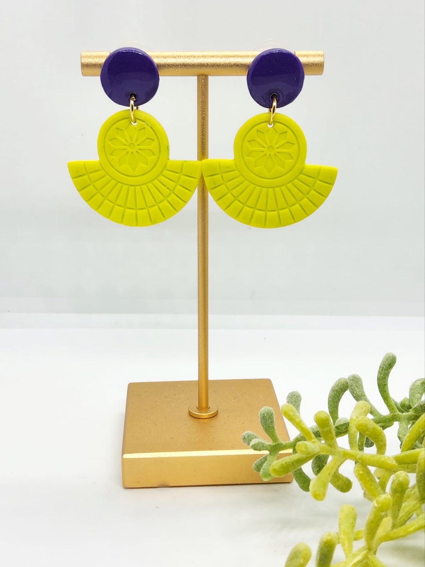 LIME AND PURPLE POLYMER CLAY EARRINGS