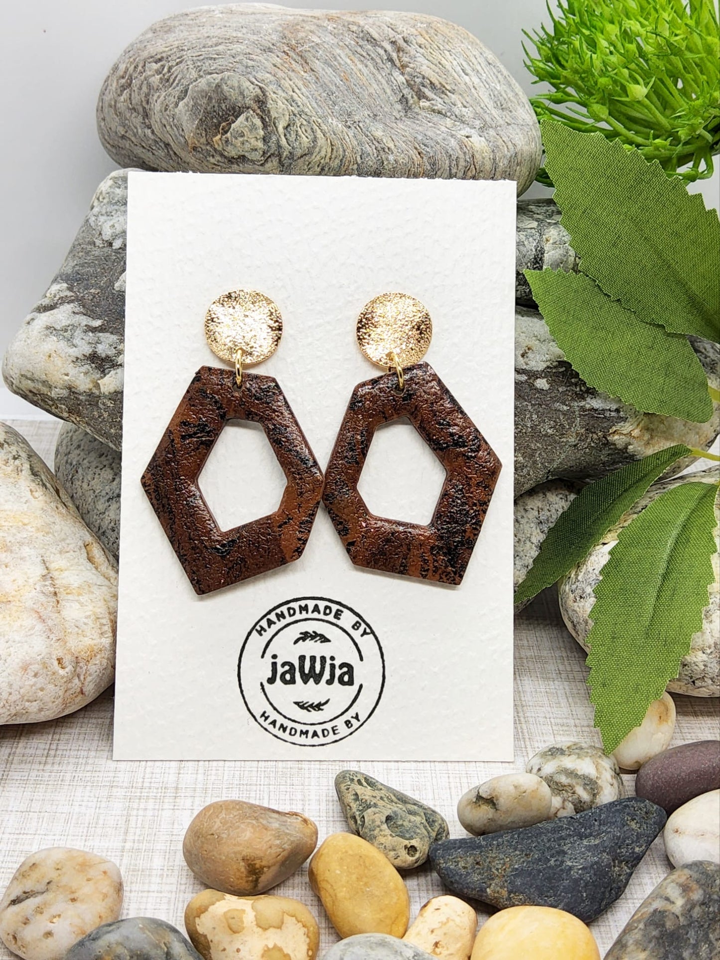 BROWN ANIMAL PRINT POLYMER CLAY EARRINGS