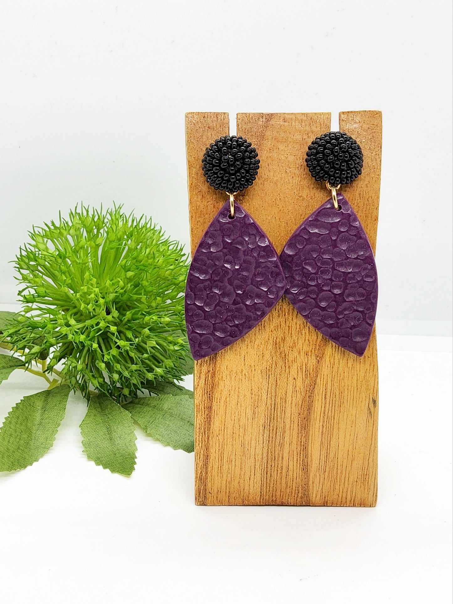 BLACK AND PLUM POLYMER CLAY EARRINGS