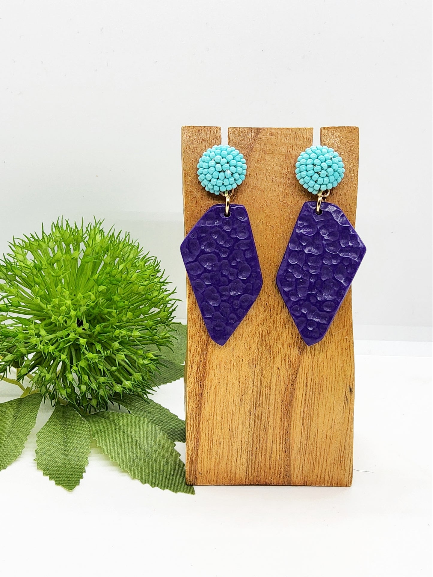 TURQUOISE AND PURPLE POLYMER CLAY EARRINGS