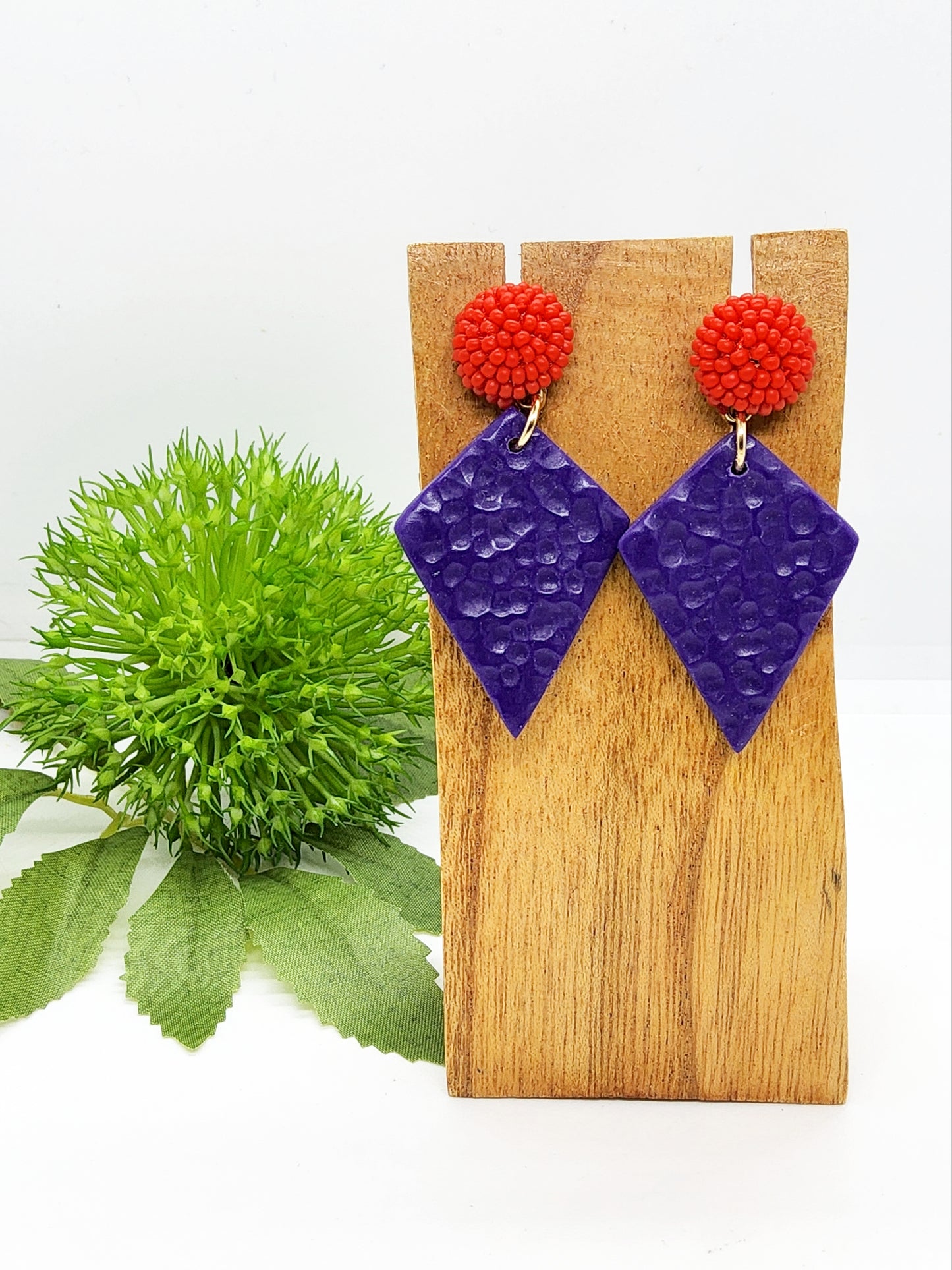 PURPLE AND RED POLYMER CLAY EARRINGS