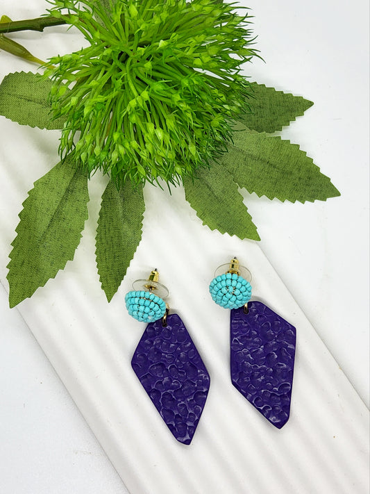 TURQUOISE AND PURPLE POLYMER CLAY EARRINGS