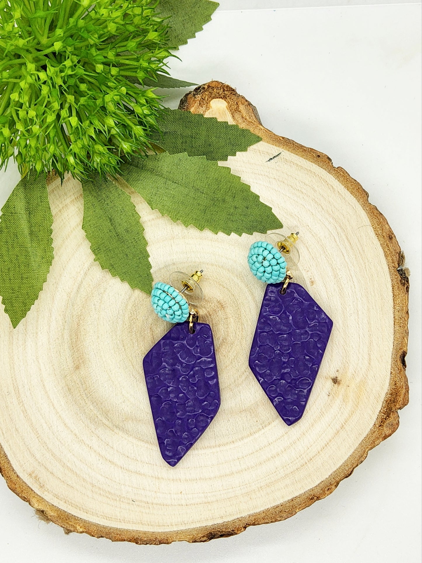 TURQUOISE AND PURPLE POLYMER CLAY EARRINGS