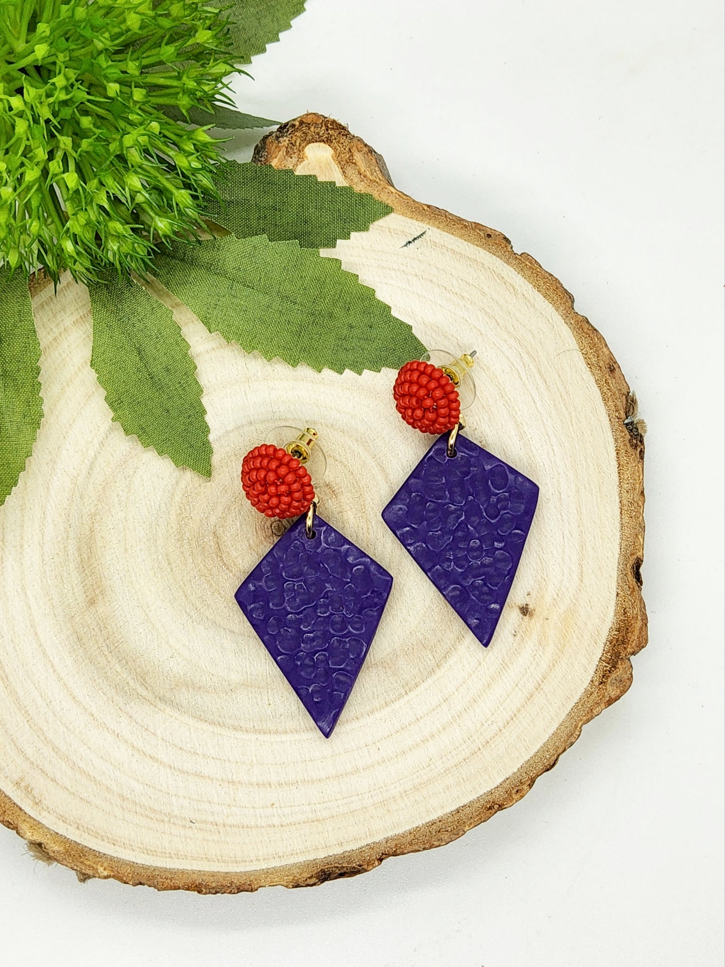 PURPLE AND RED POLYMER CLAY EARRINGS