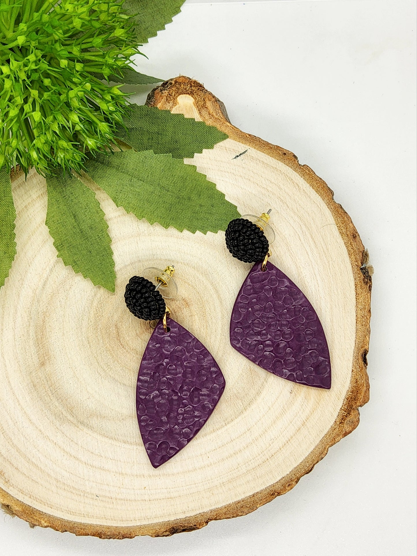 BLACK AND PLUM POLYMER CLAY EARRINGS