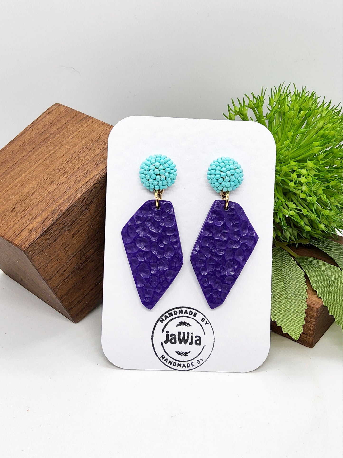 TURQUOISE AND PURPLE POLYMER CLAY EARRINGS