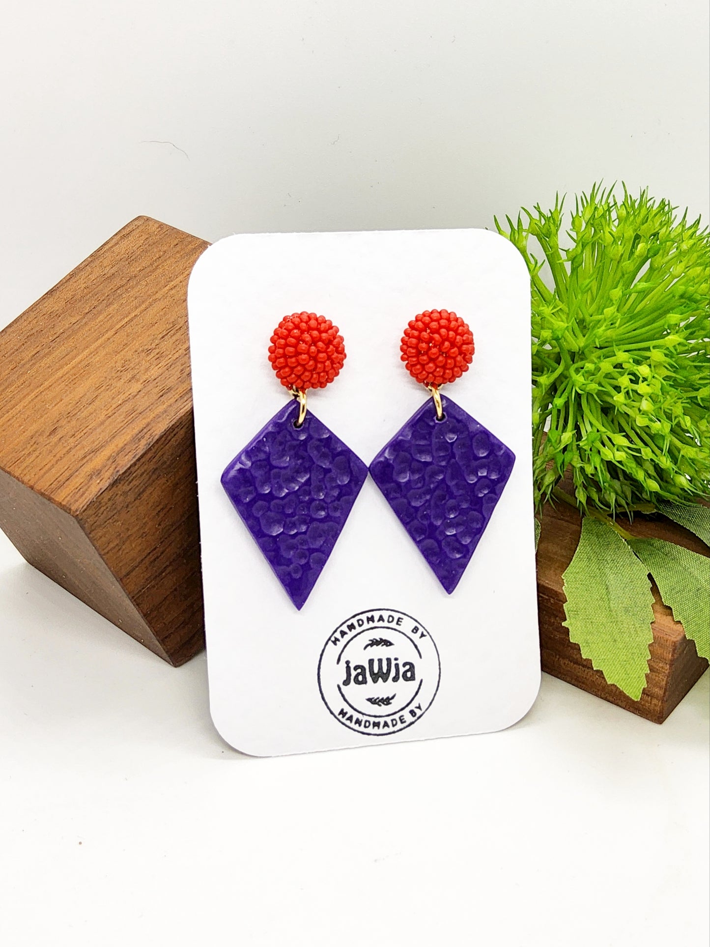 PURPLE AND RED POLYMER CLAY EARRINGS