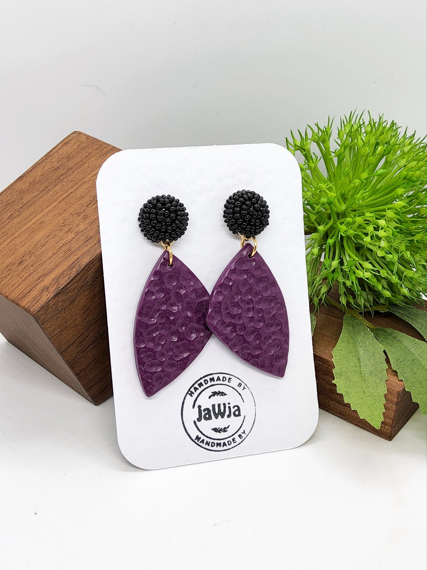 BLACK AND PLUM POLYMER CLAY EARRINGS