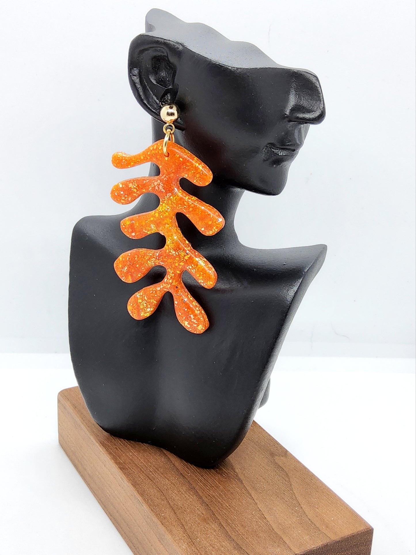 CORAL SHAPED AMBER POLYMER CLAY EARRINGS