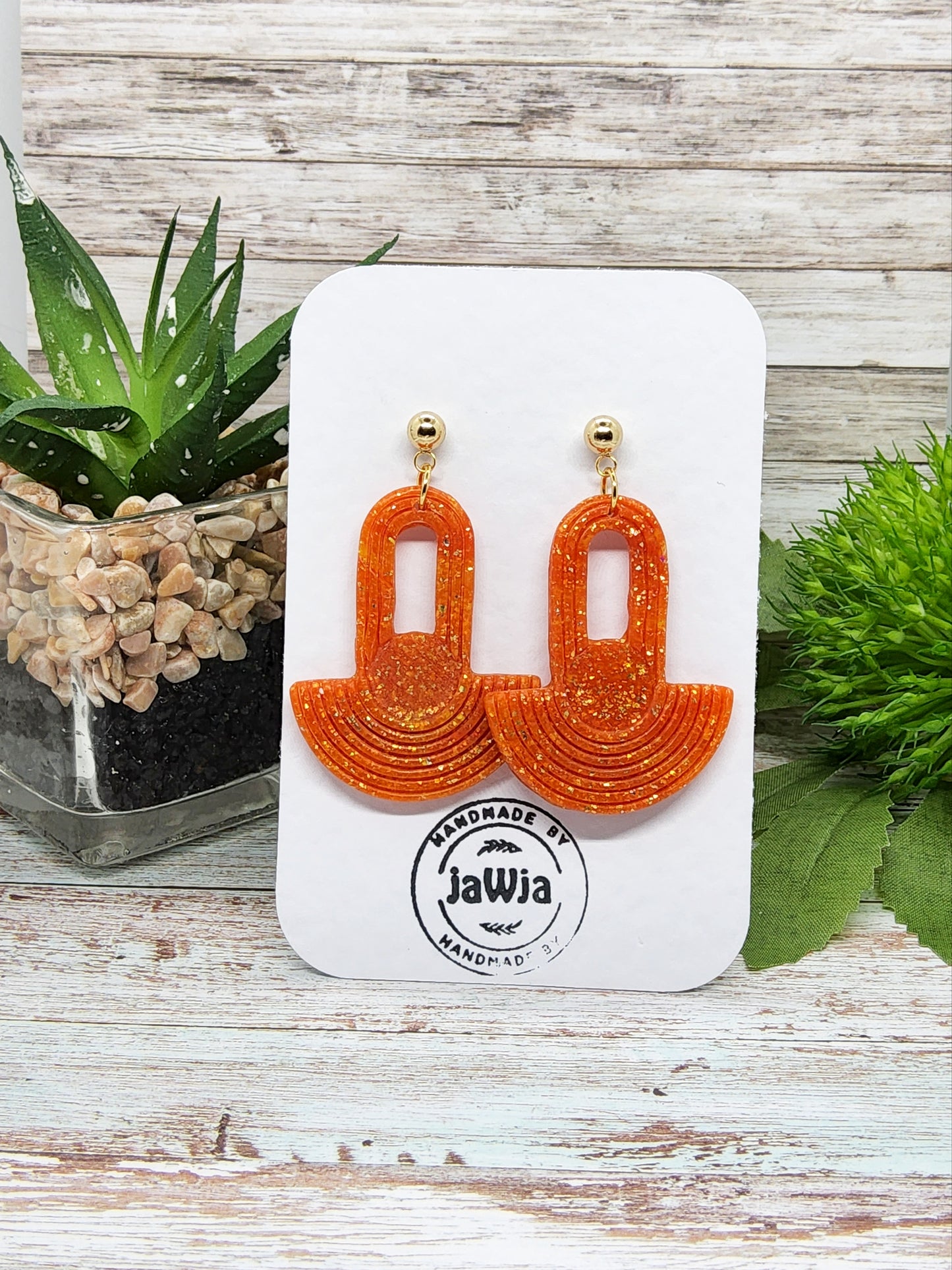 ART DECO AMBER GLITTER POLYMER CLAY EARRINGS