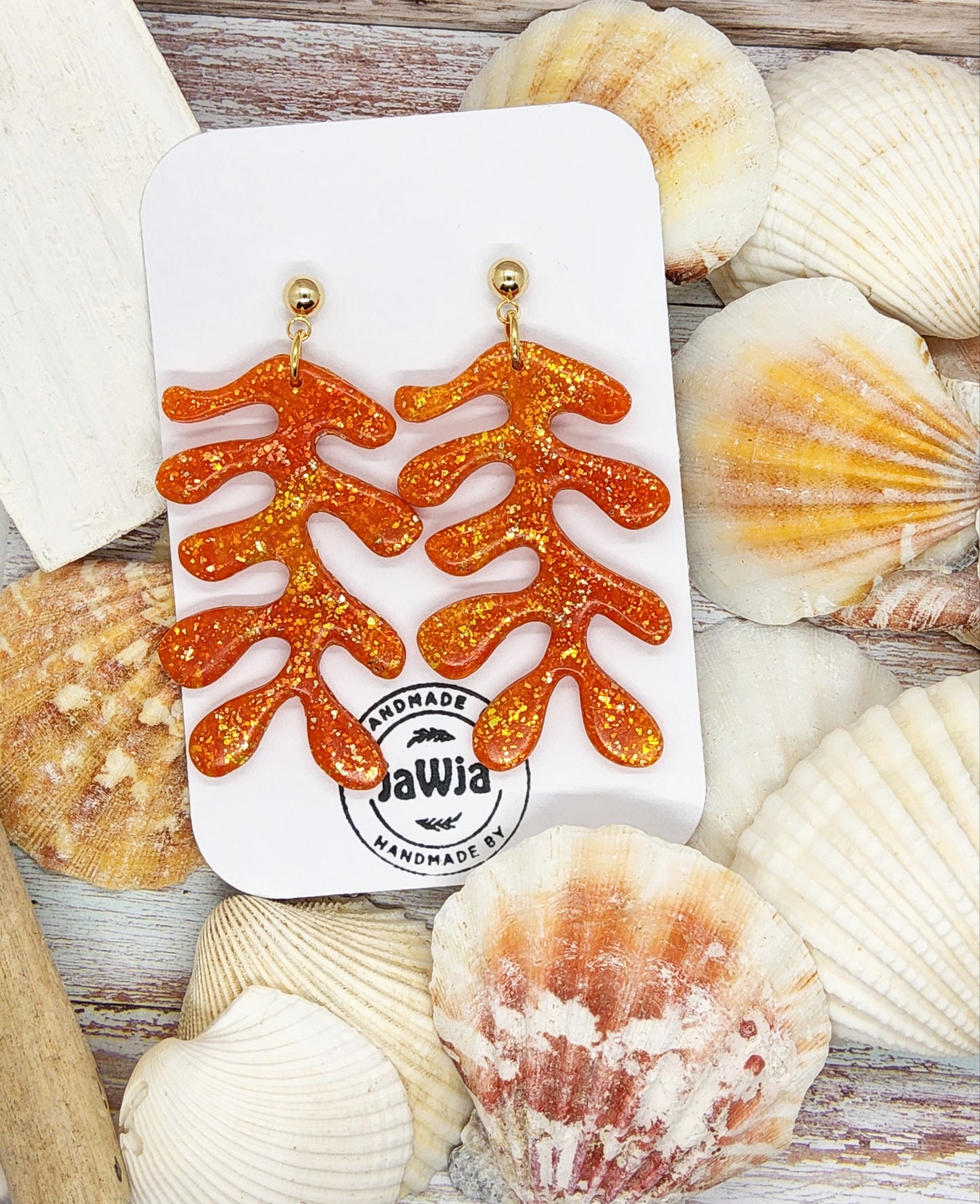 CORAL SHAPED AMBER POLYMER CLAY EARRINGS