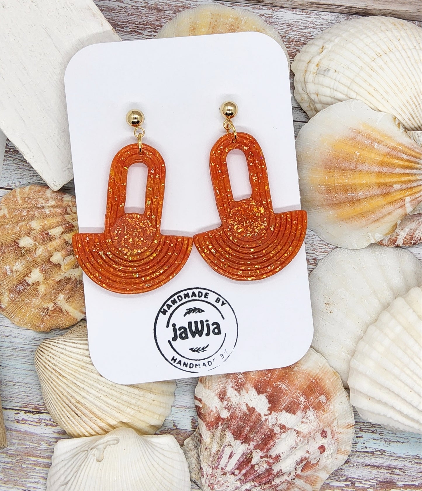 ART DECO AMBER GLITTER POLYMER CLAY EARRINGS