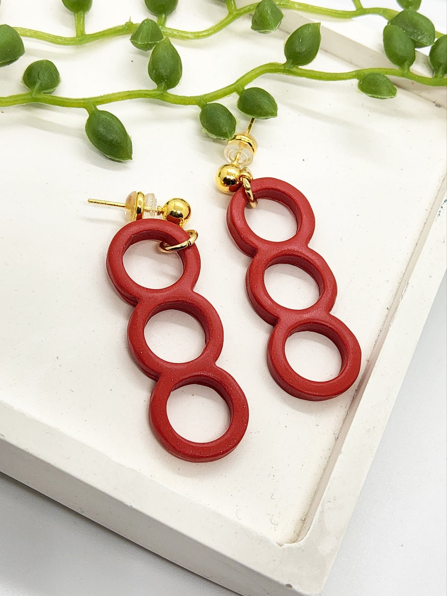 RED CIRCLE POLYMER CLAY EARRINGS