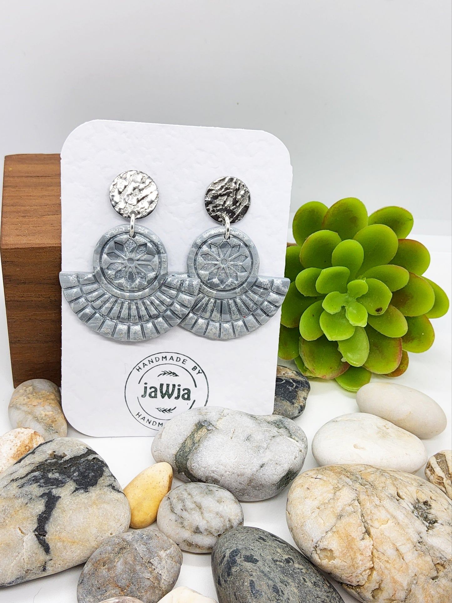 SILVER ART DECO POLYMER CLAY EARRINGS