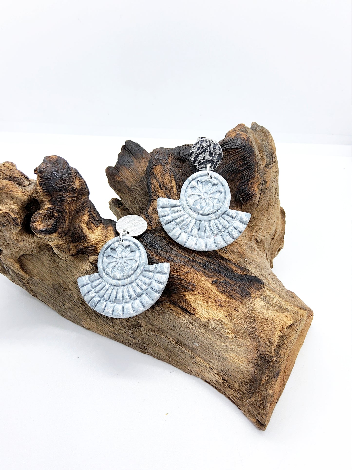 SILVER ART DECO POLYMER CLAY EARRINGS