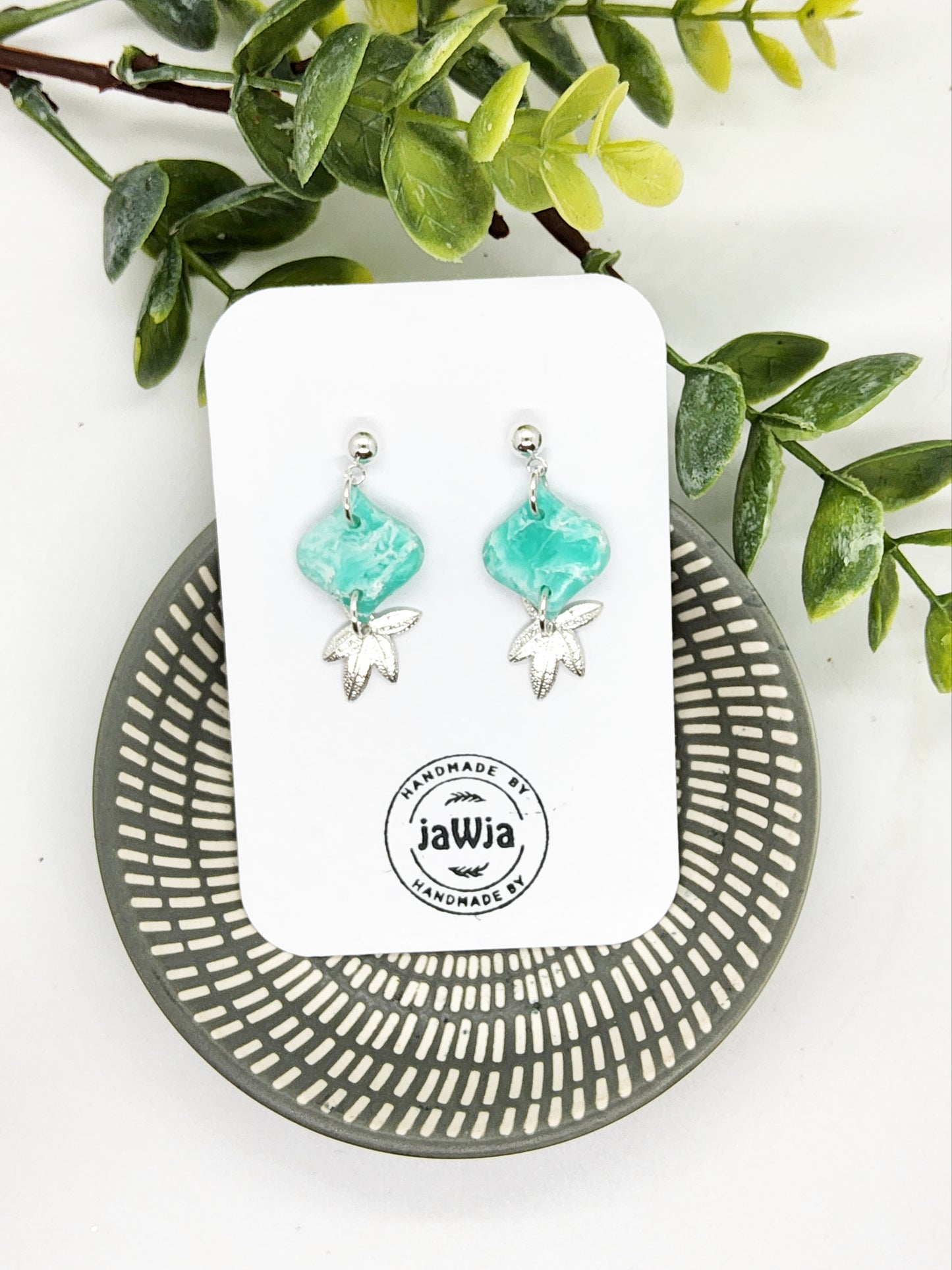 MINT MOROCCAN SHAPE POLYMER CLAY EARRINGS