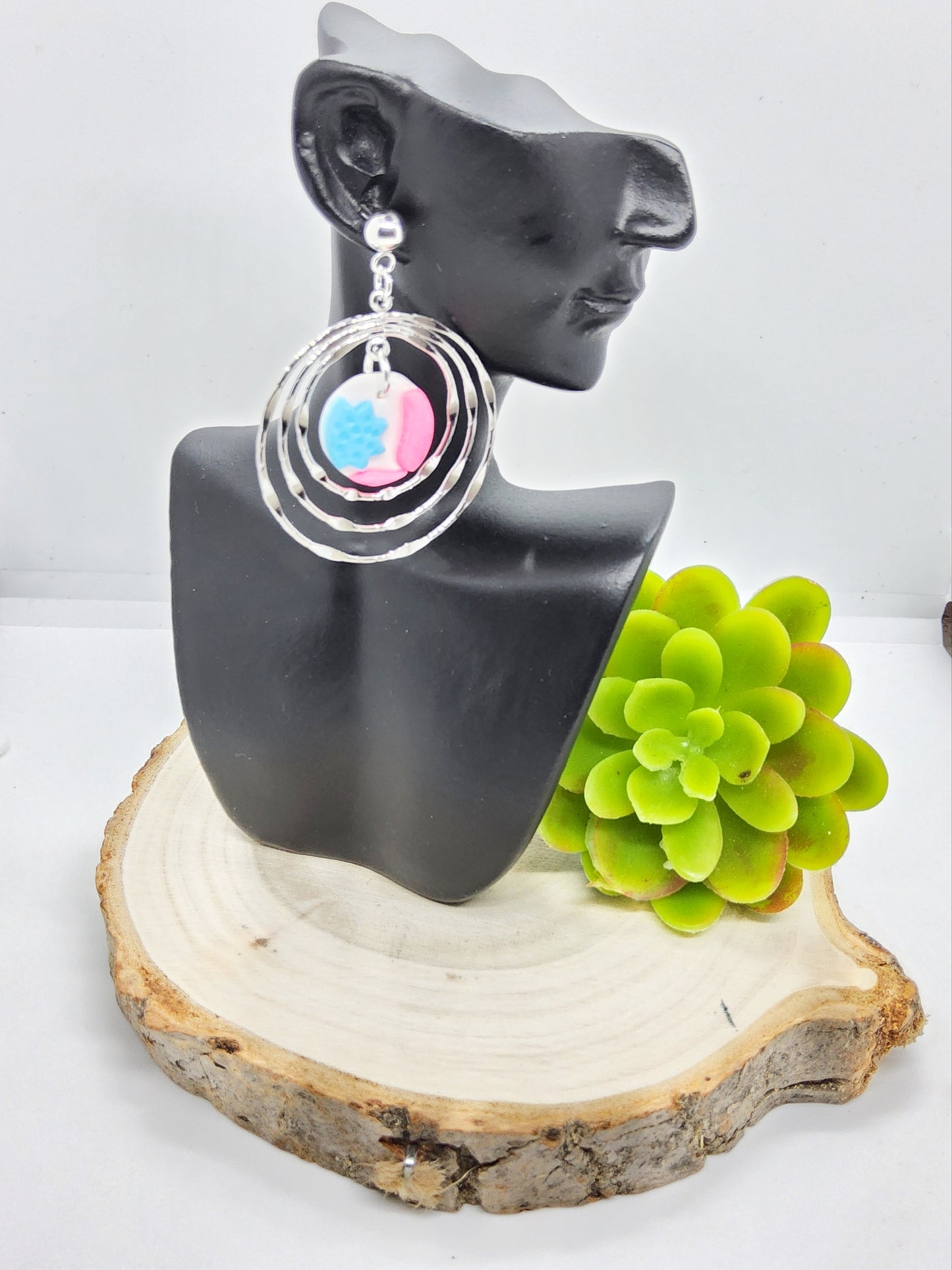 NEON BLUE AND PINK POLYMER CLAY EARRINGS