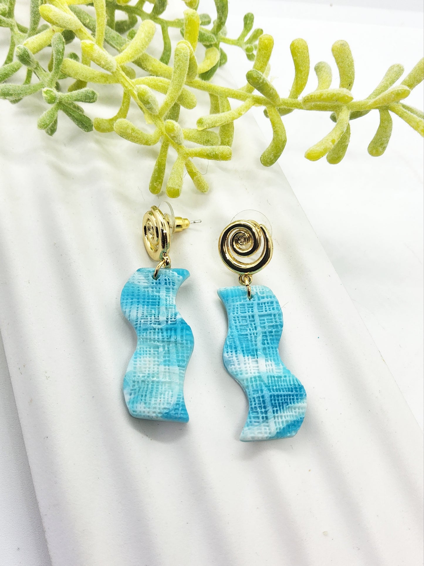 TURQUOISE TEXTURED POLYMER CLAY EARRINGS