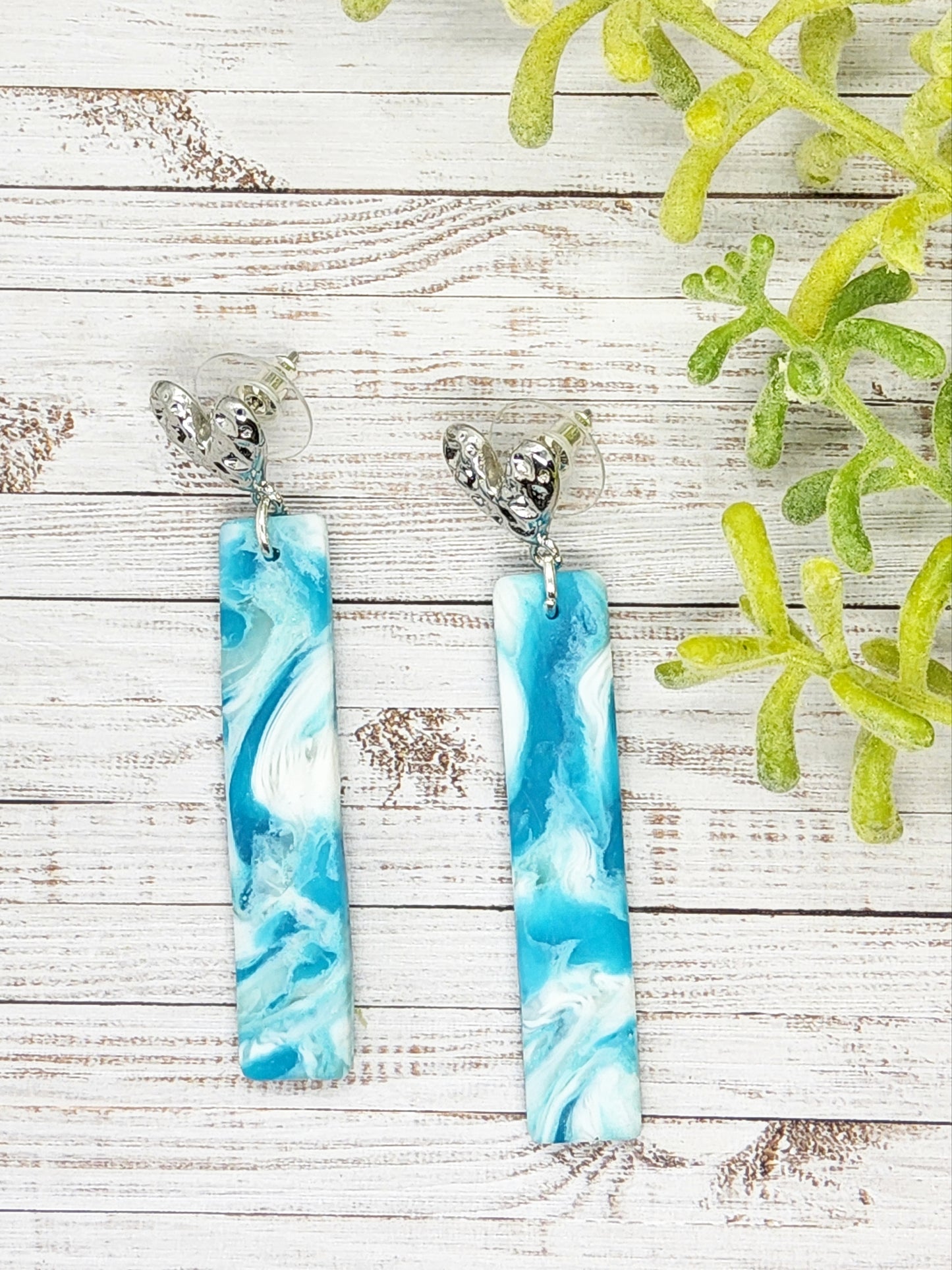 SHADES OF BLUE SWIRL PATTERNED POLYMER CLAY EARRINGS