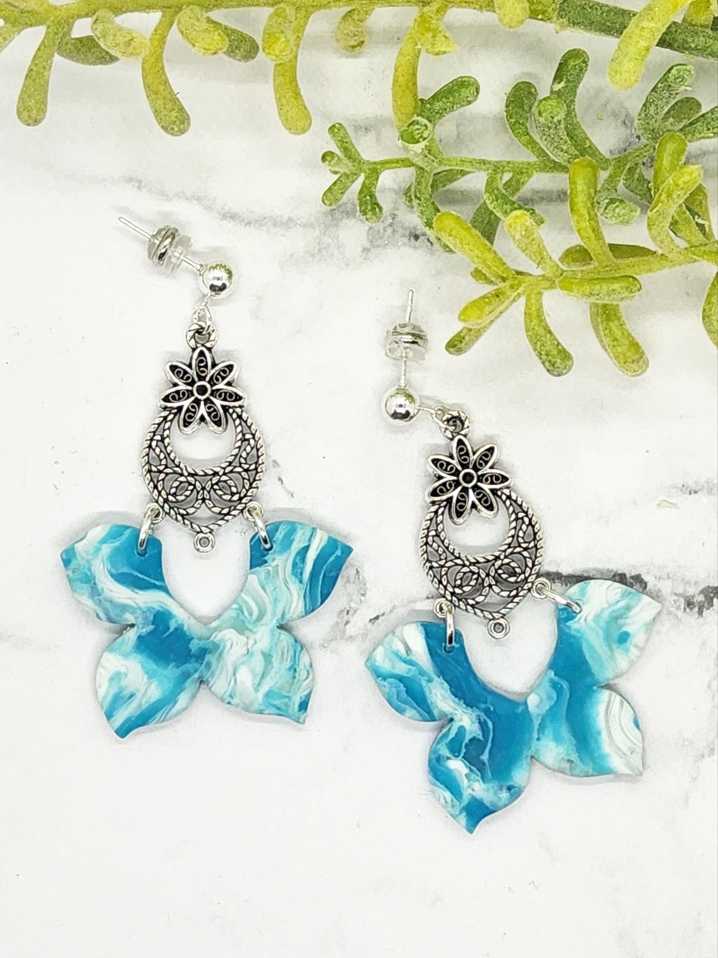 TURQUOISE MARBLE POLYMER CLAY EARRINGS