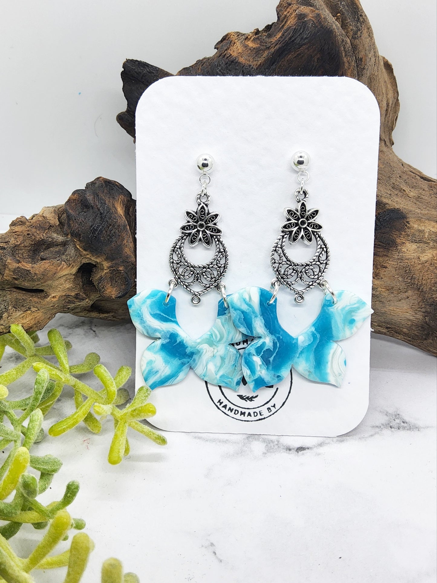 TURQUOISE MARBLE POLYMER CLAY EARRINGS