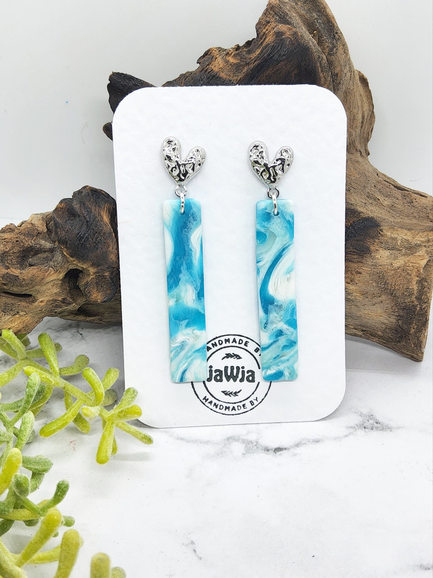 SHADES OF BLUE SWIRL PATTERNED POLYMER CLAY EARRINGS