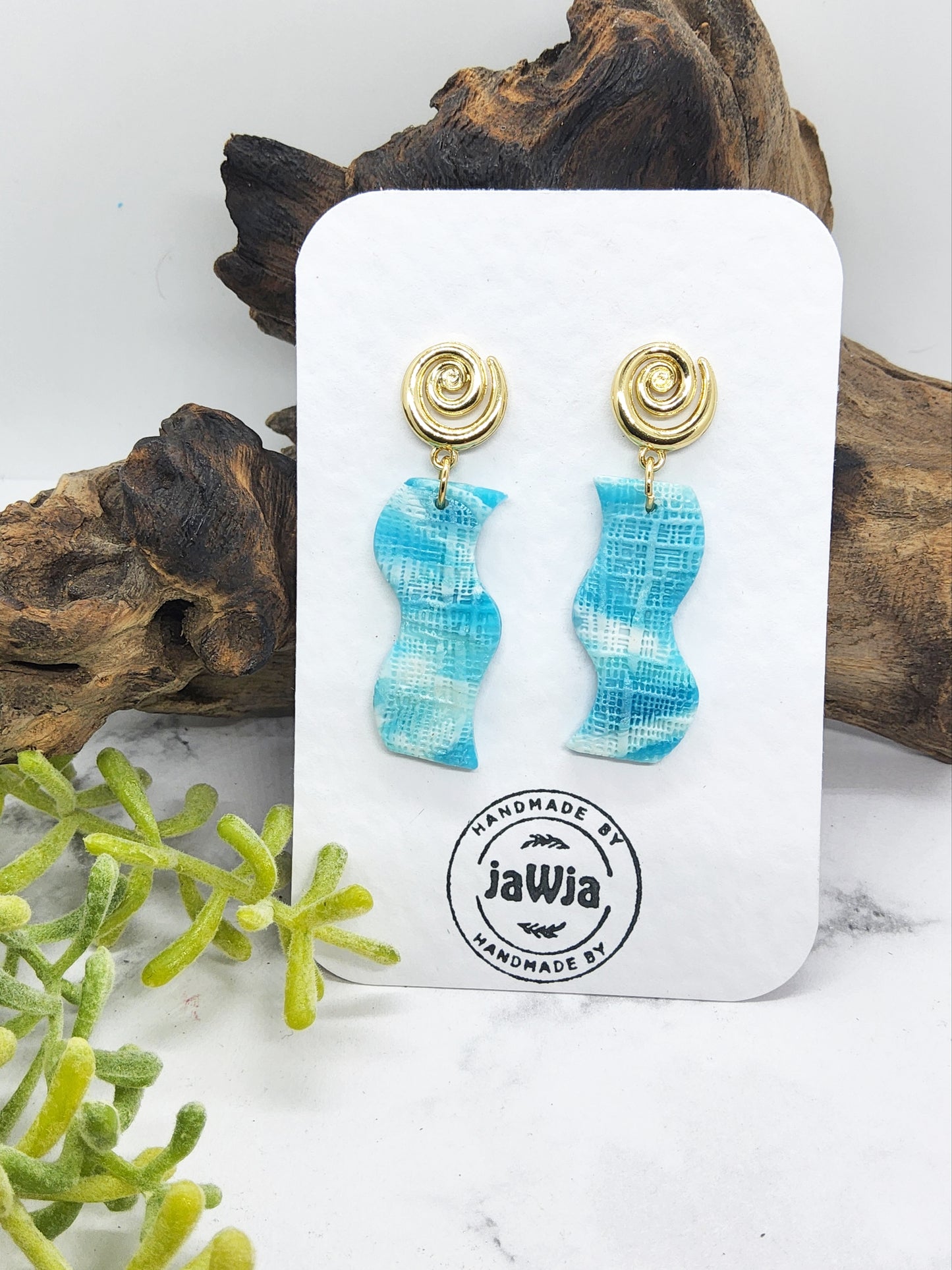 TURQUOISE TEXTURED POLYMER CLAY EARRINGS