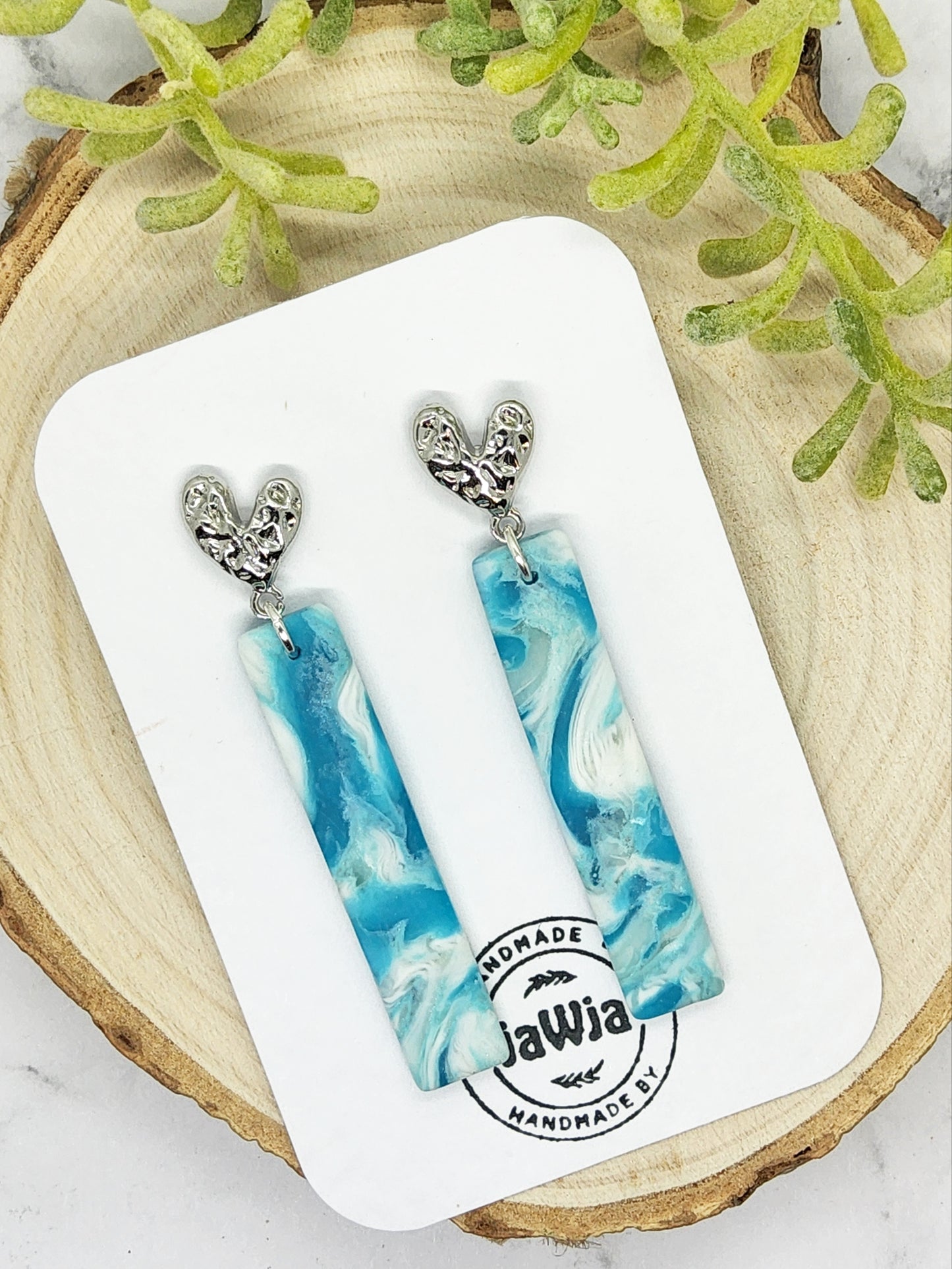 SHADES OF BLUE SWIRL PATTERNED POLYMER CLAY EARRINGS