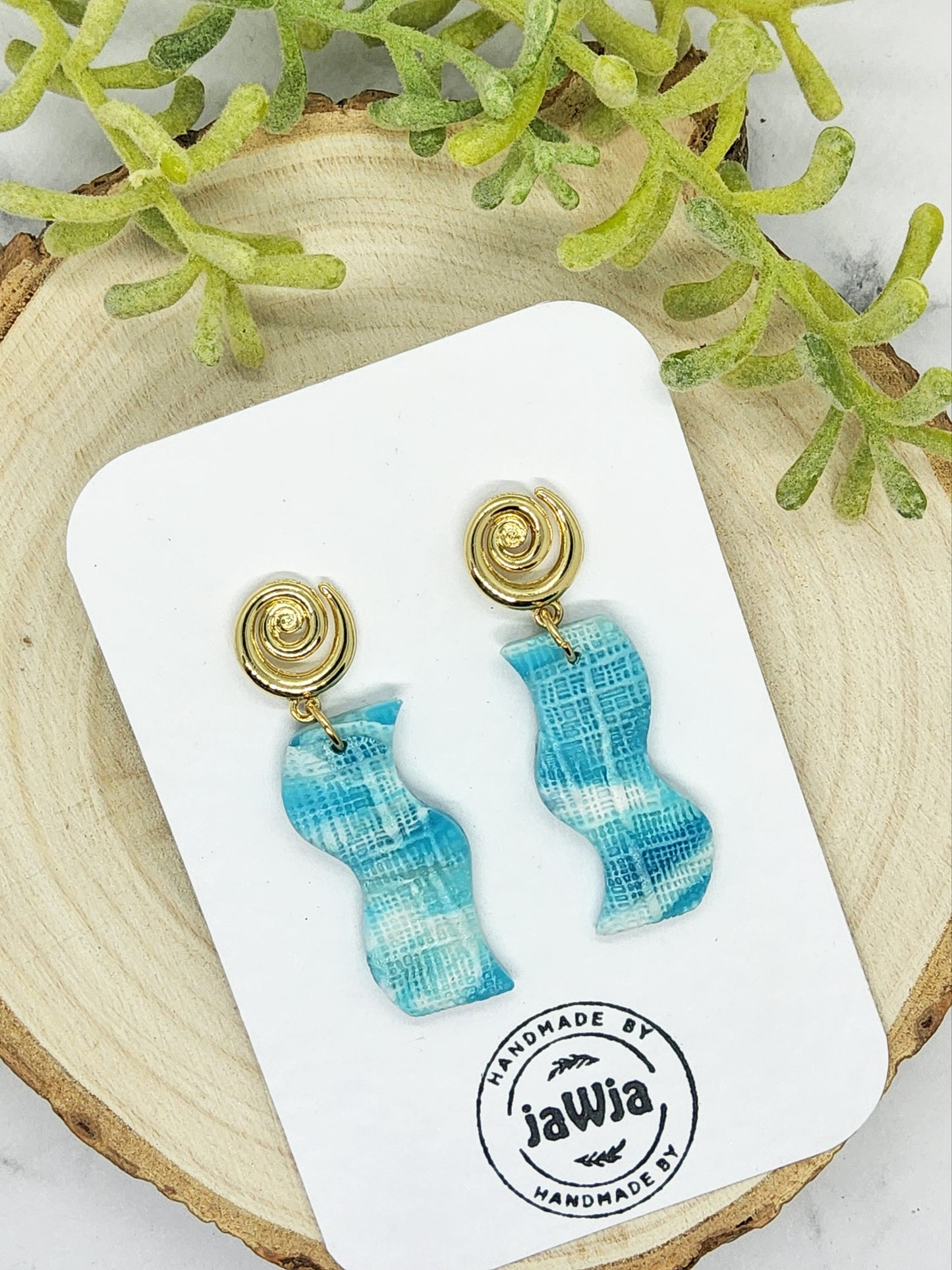 TURQUOISE TEXTURED POLYMER CLAY EARRINGS