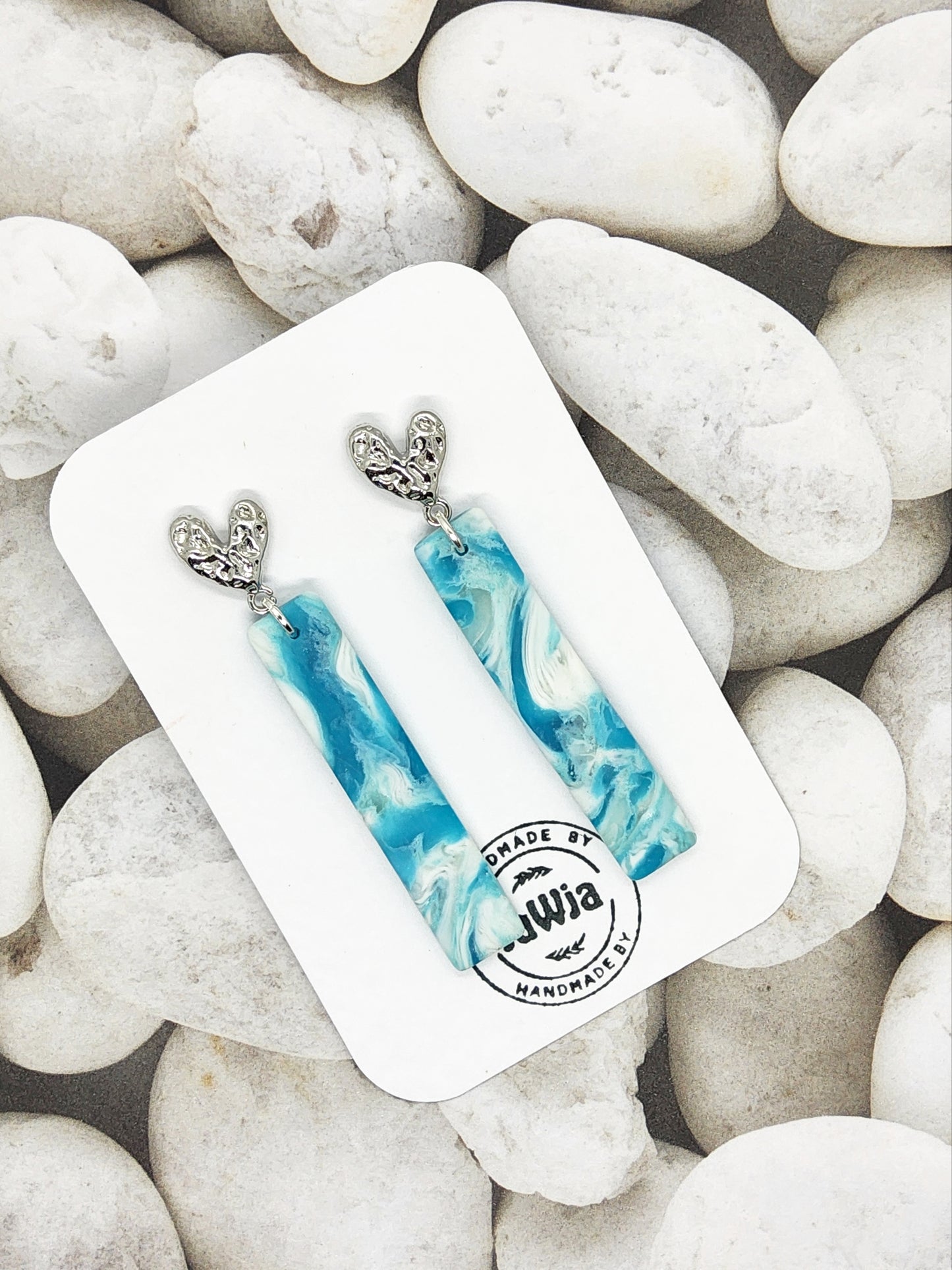 SHADES OF BLUE SWIRL PATTERNED POLYMER CLAY EARRINGS