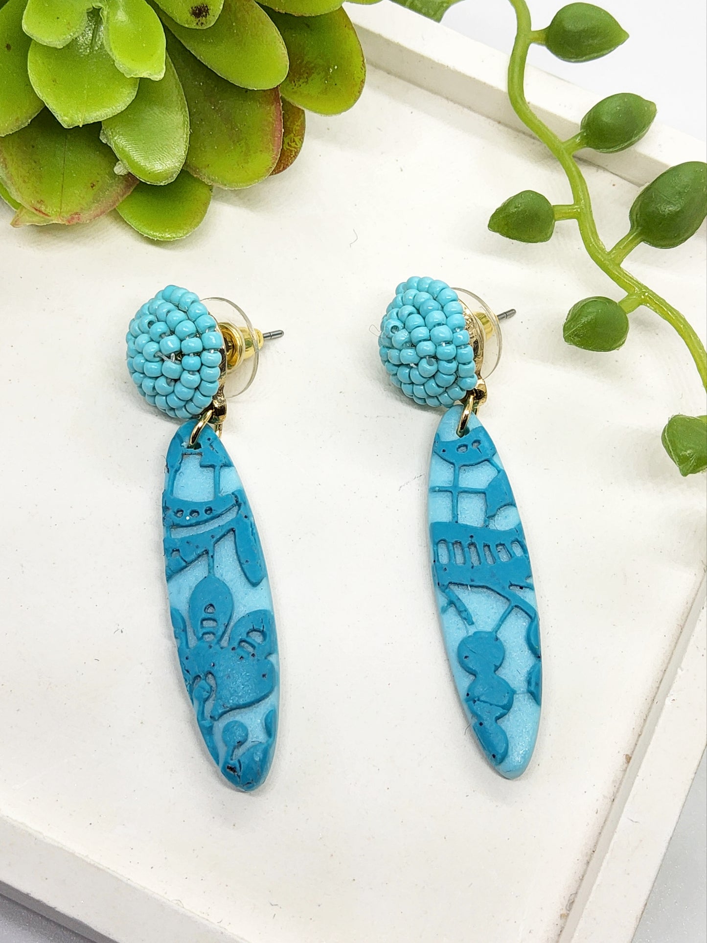 AQUA LACE EFFECT POLYMER CLAY EARRINGS