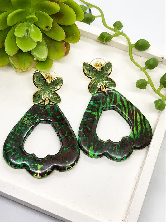 GREEN ANIMAL PRINT STATEMENT POLYMER CLAY EARRINGS