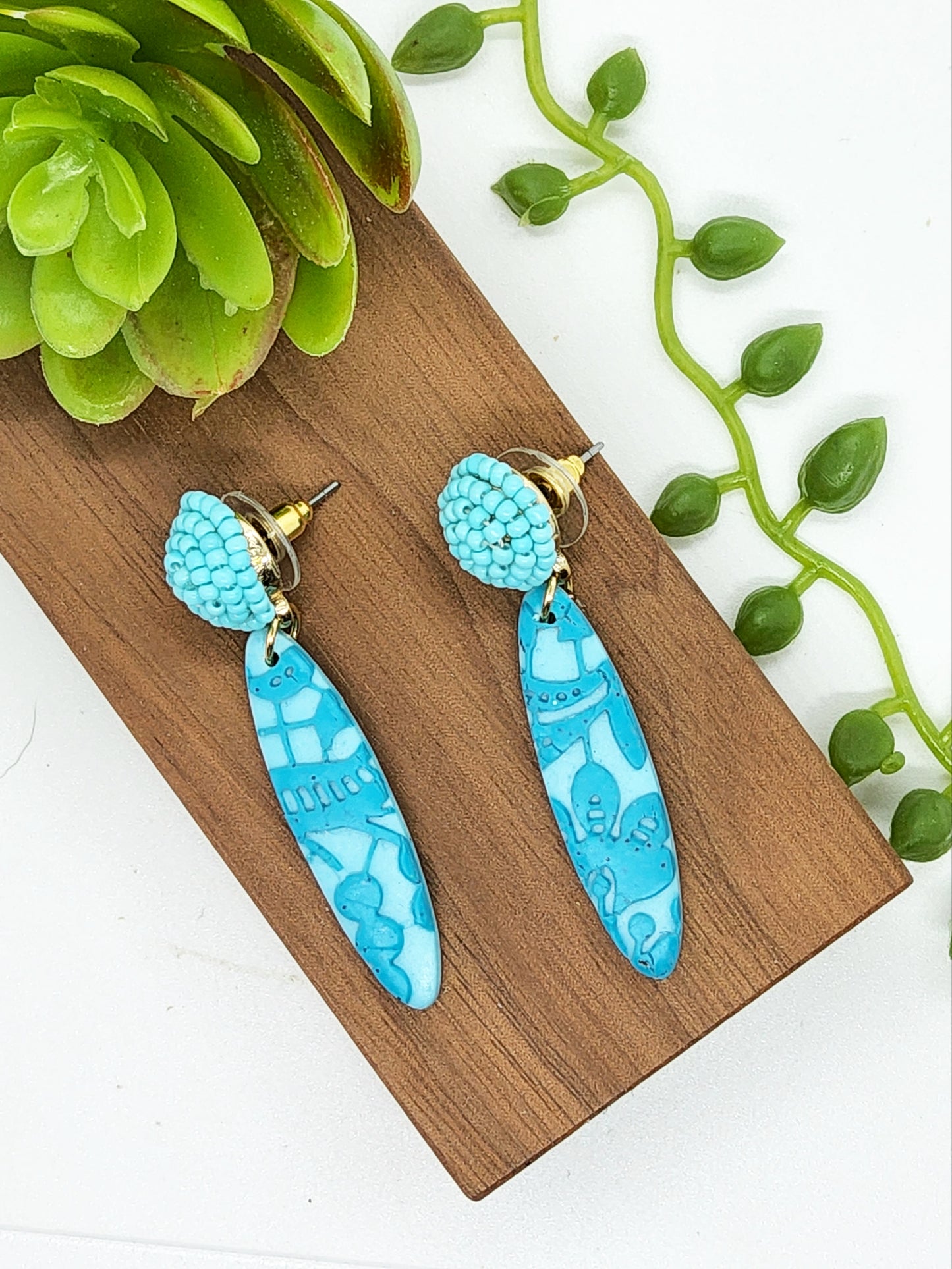 AQUA LACE EFFECT POLYMER CLAY EARRINGS