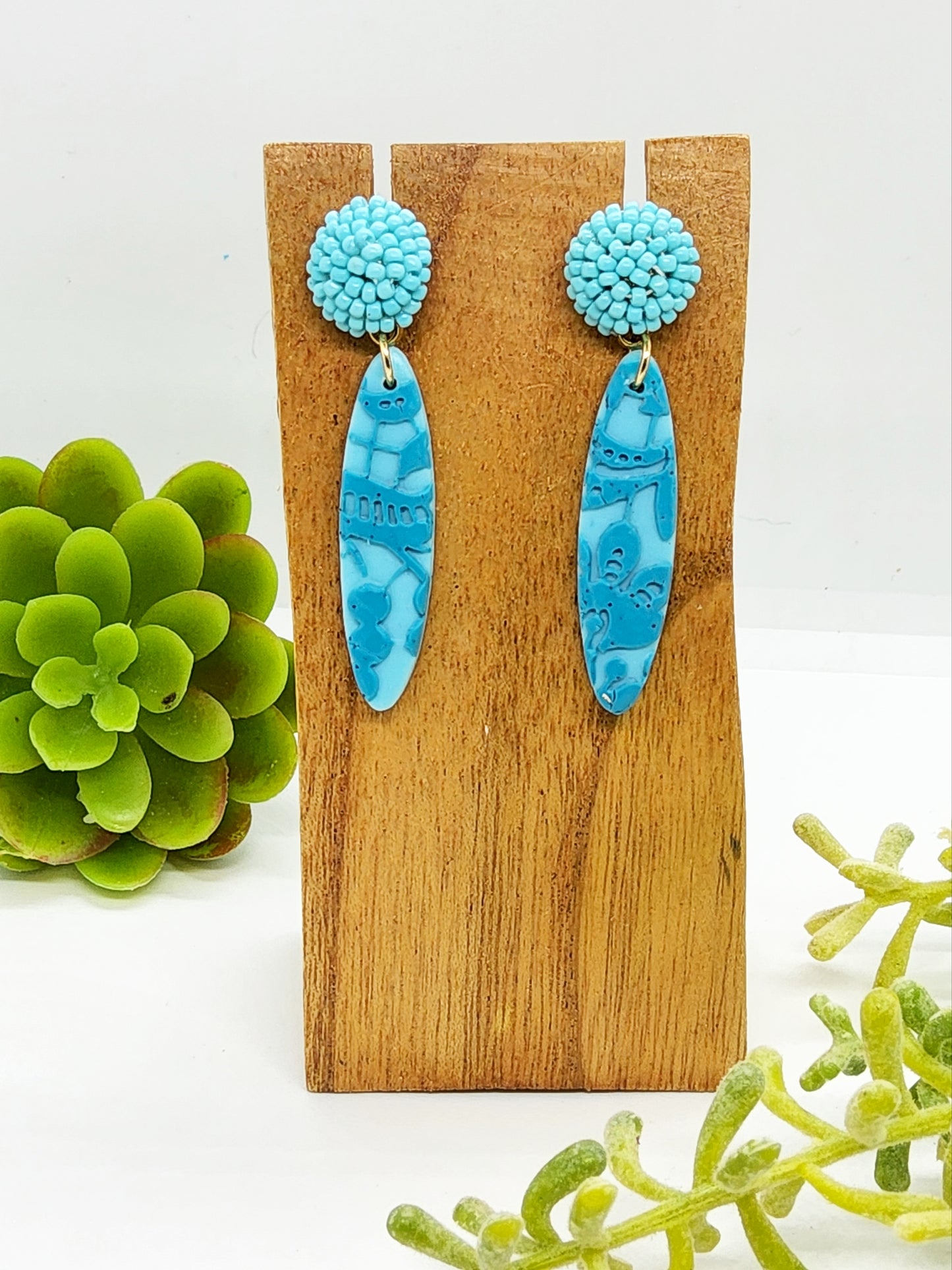 AQUA LACE EFFECT POLYMER CLAY EARRINGS