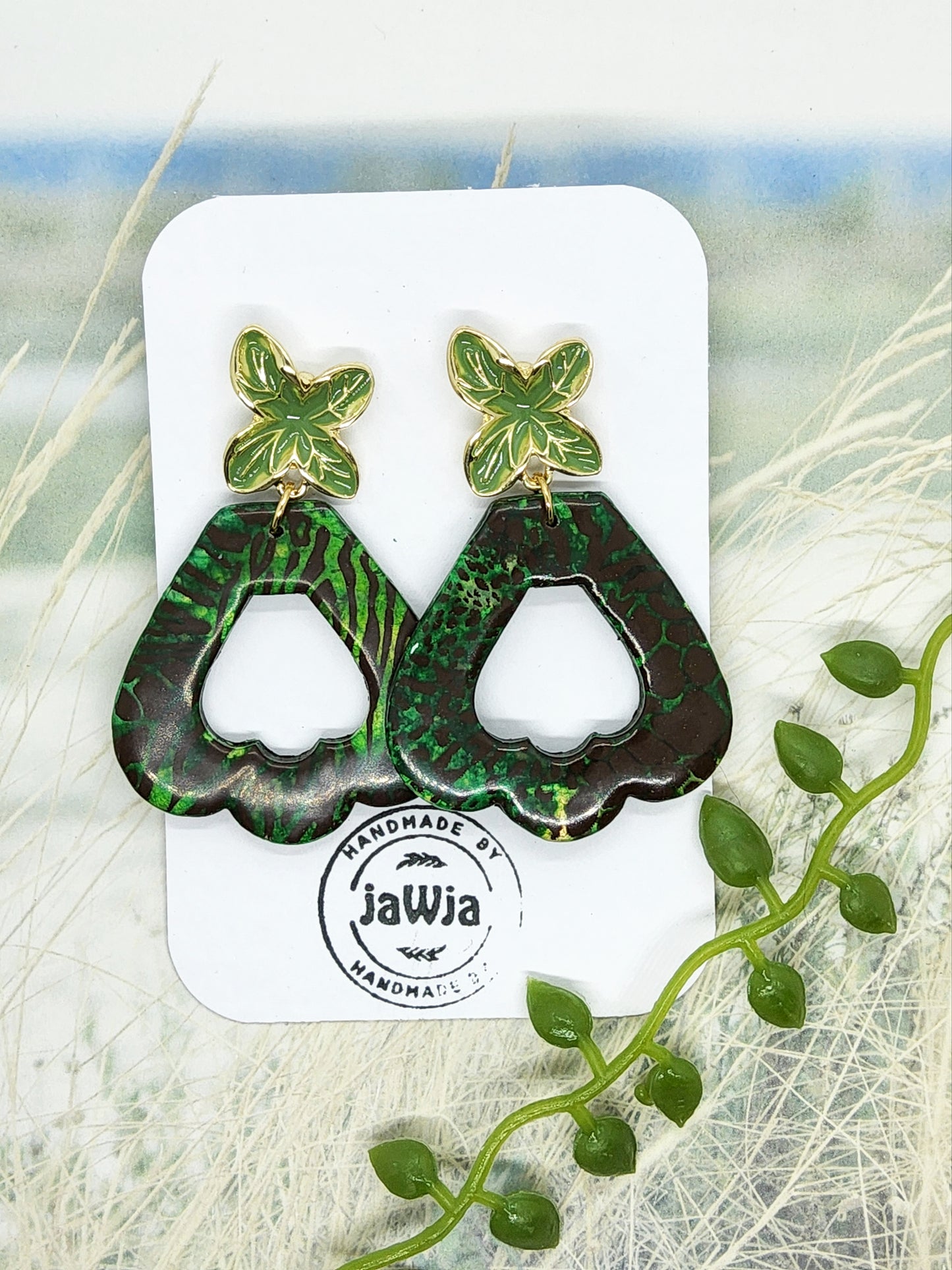 GREEN ANIMAL PRINT STATEMENT POLYMER CLAY EARRINGS