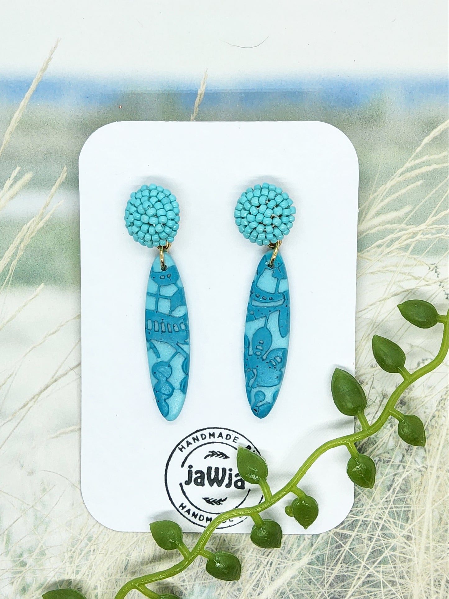 AQUA LACE EFFECT POLYMER CLAY EARRINGS