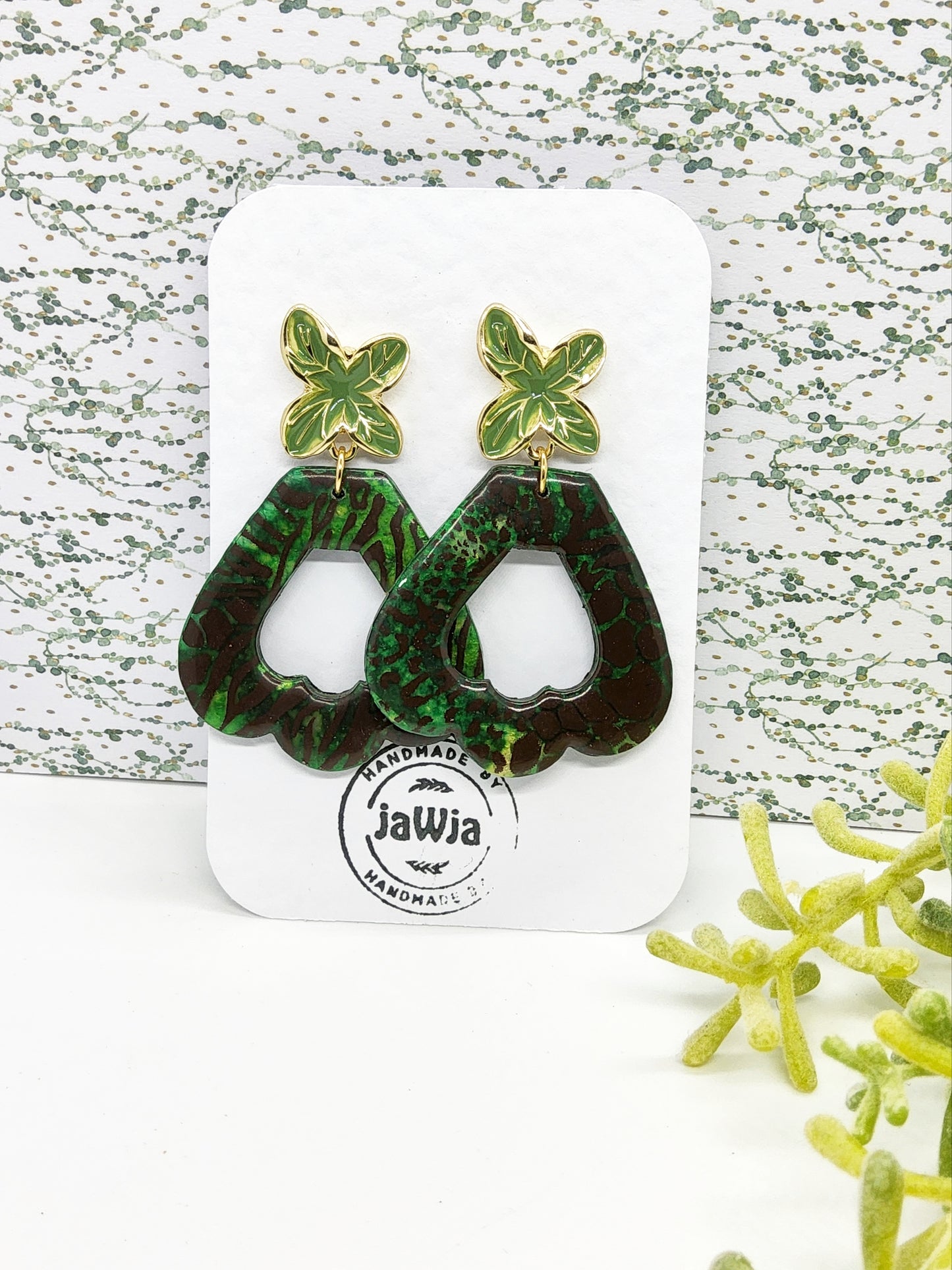 GREEN ANIMAL PRINT STATEMENT POLYMER CLAY EARRINGS