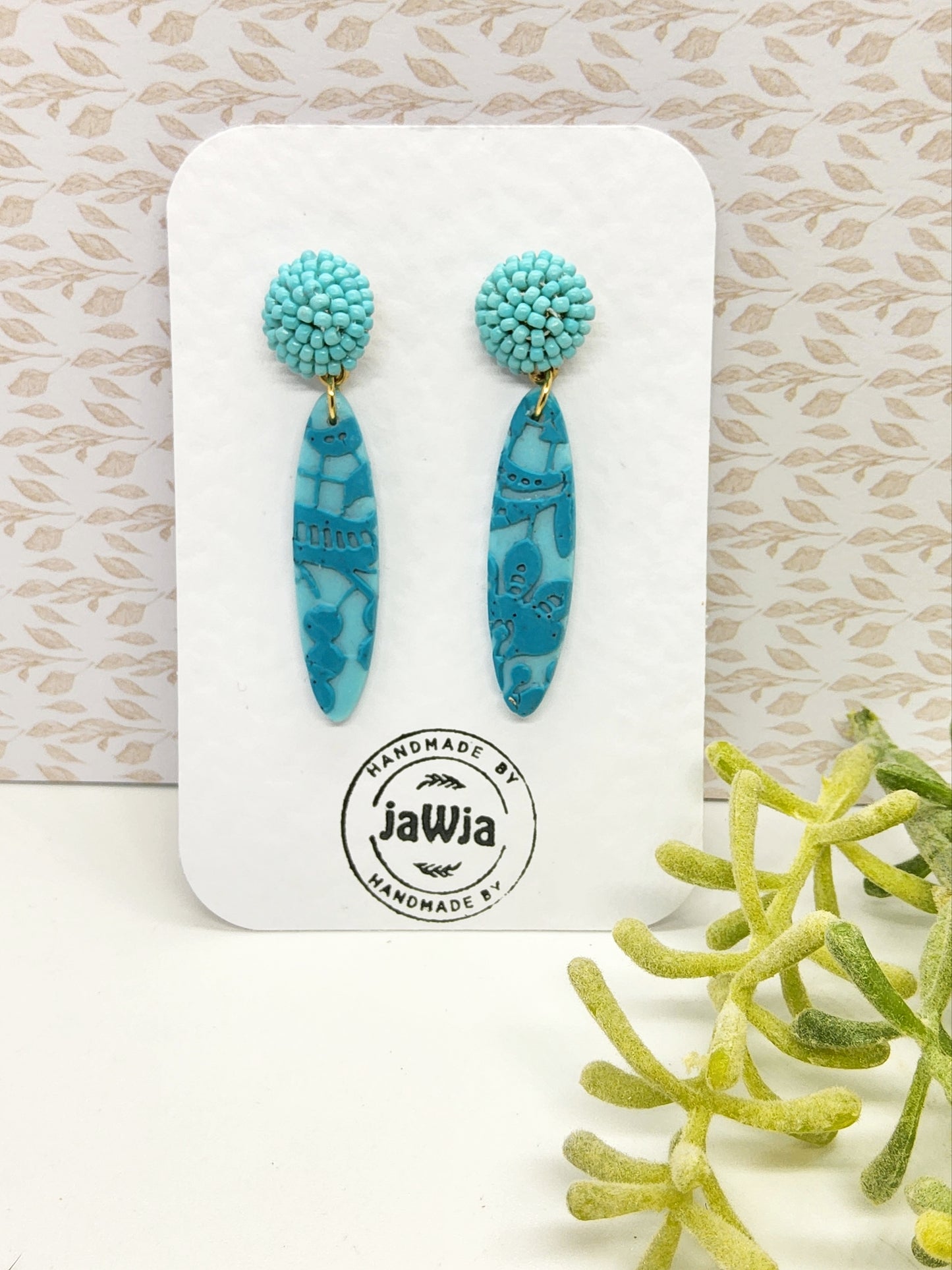 AQUA LACE EFFECT POLYMER CLAY EARRINGS