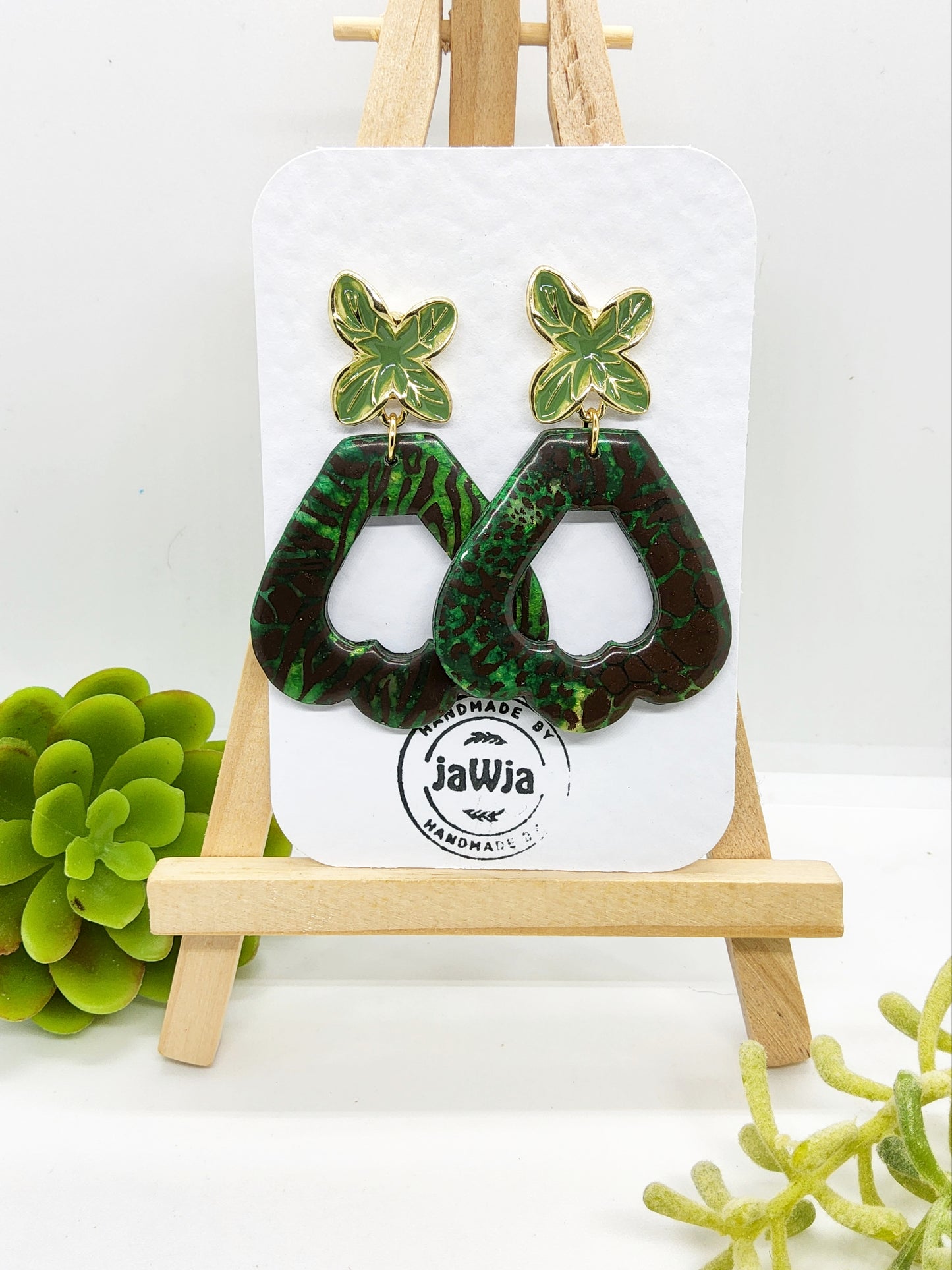 GREEN ANIMAL PRINT STATEMENT POLYMER CLAY EARRINGS