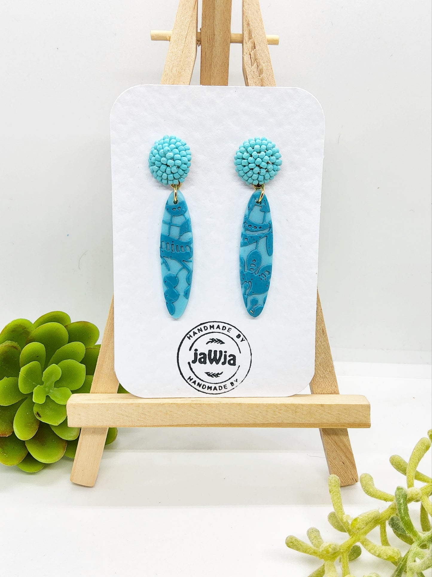 AQUA LACE EFFECT POLYMER CLAY EARRINGS