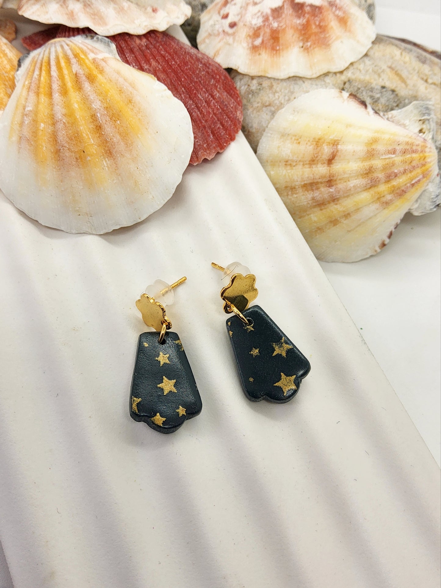 DARK GREEN AND GOLD STAR POLYMER CLAY EARRINGS