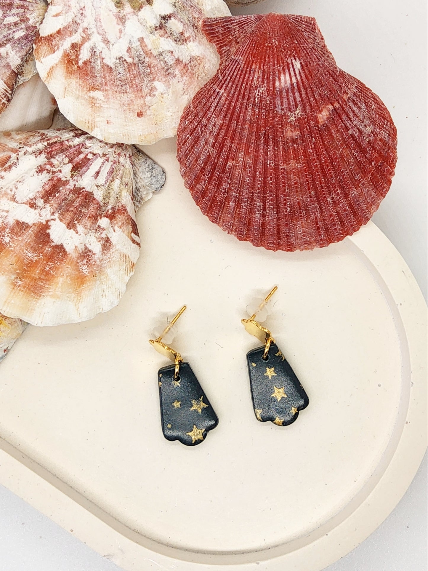 DARK GREEN AND GOLD STAR POLYMER CLAY EARRINGS