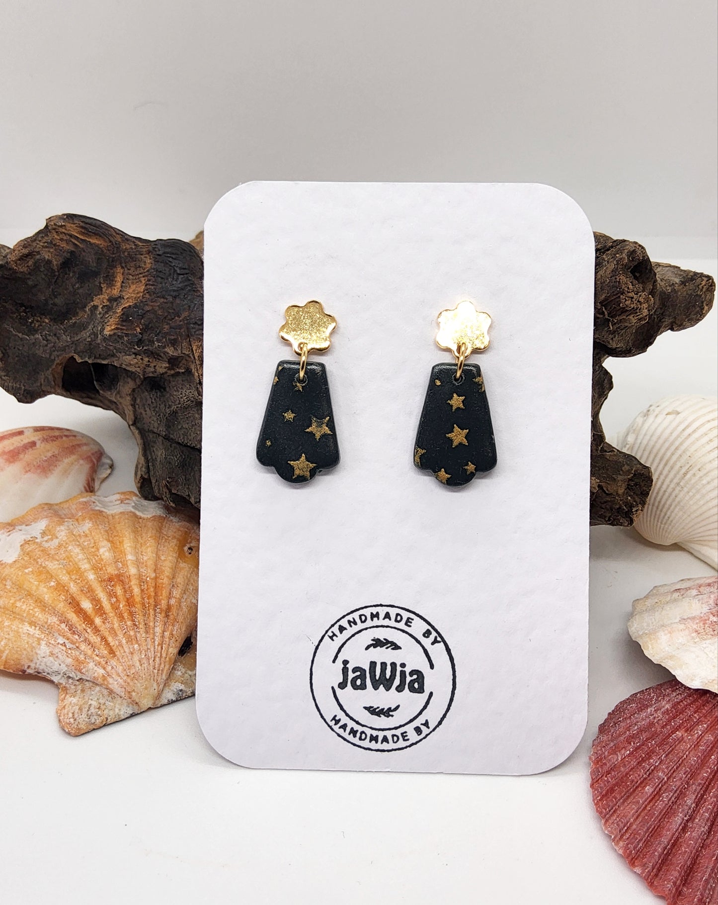 DARK GREEN AND GOLD STAR POLYMER CLAY EARRINGS