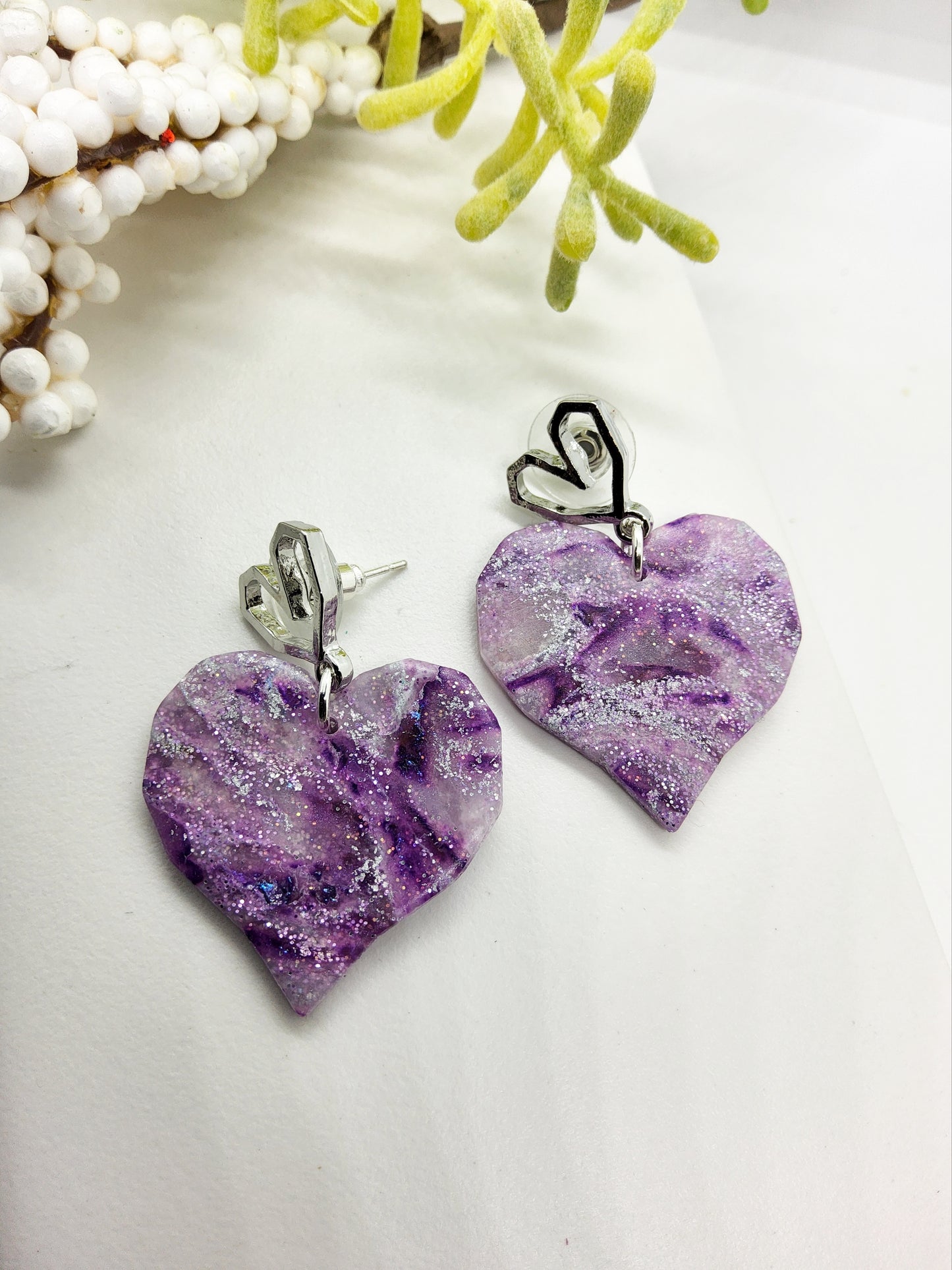 LILAC AND PURPLE MARBLED HEART EARRINGS