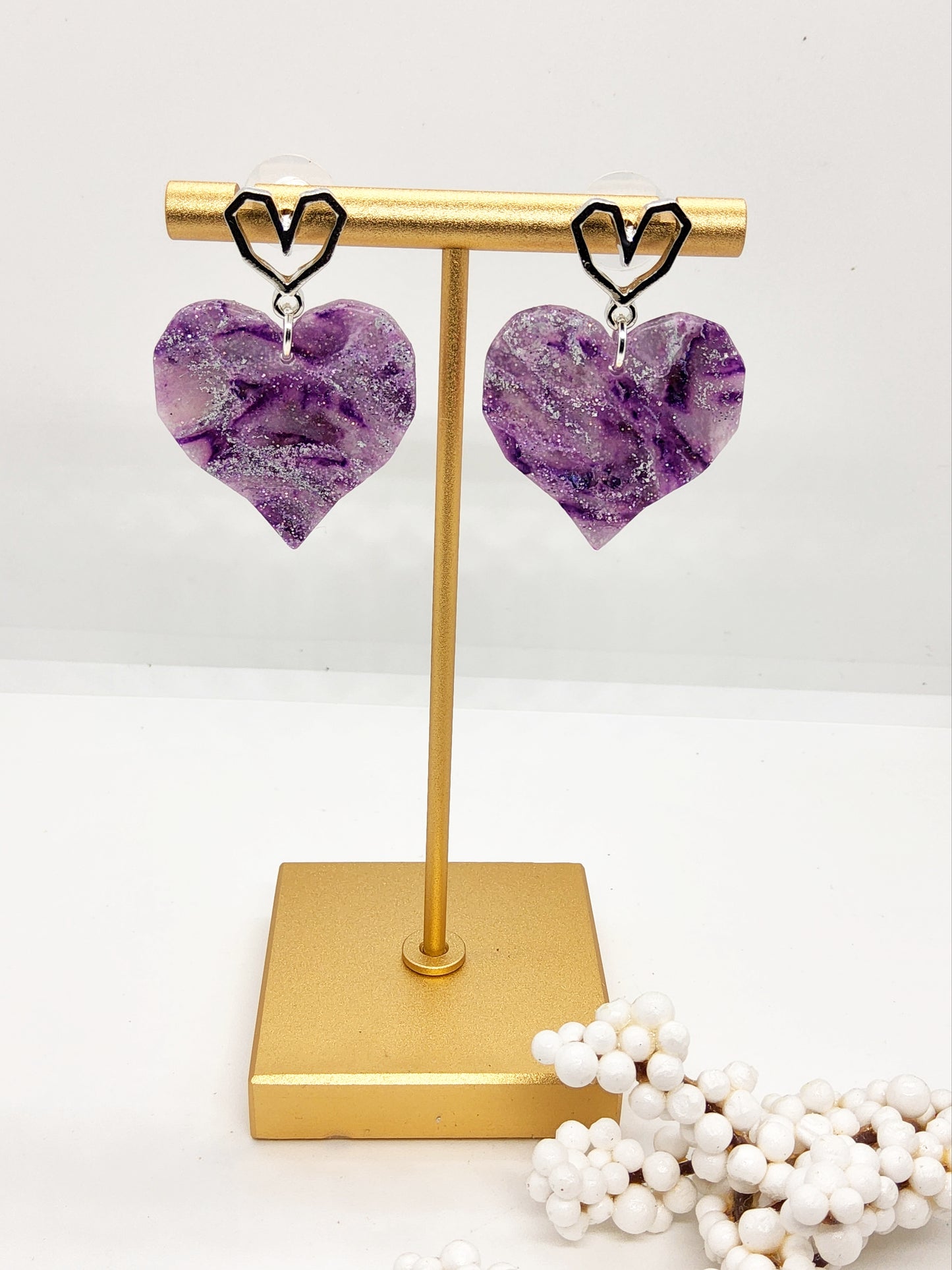 LILAC AND PURPLE MARBLED HEART EARRINGS