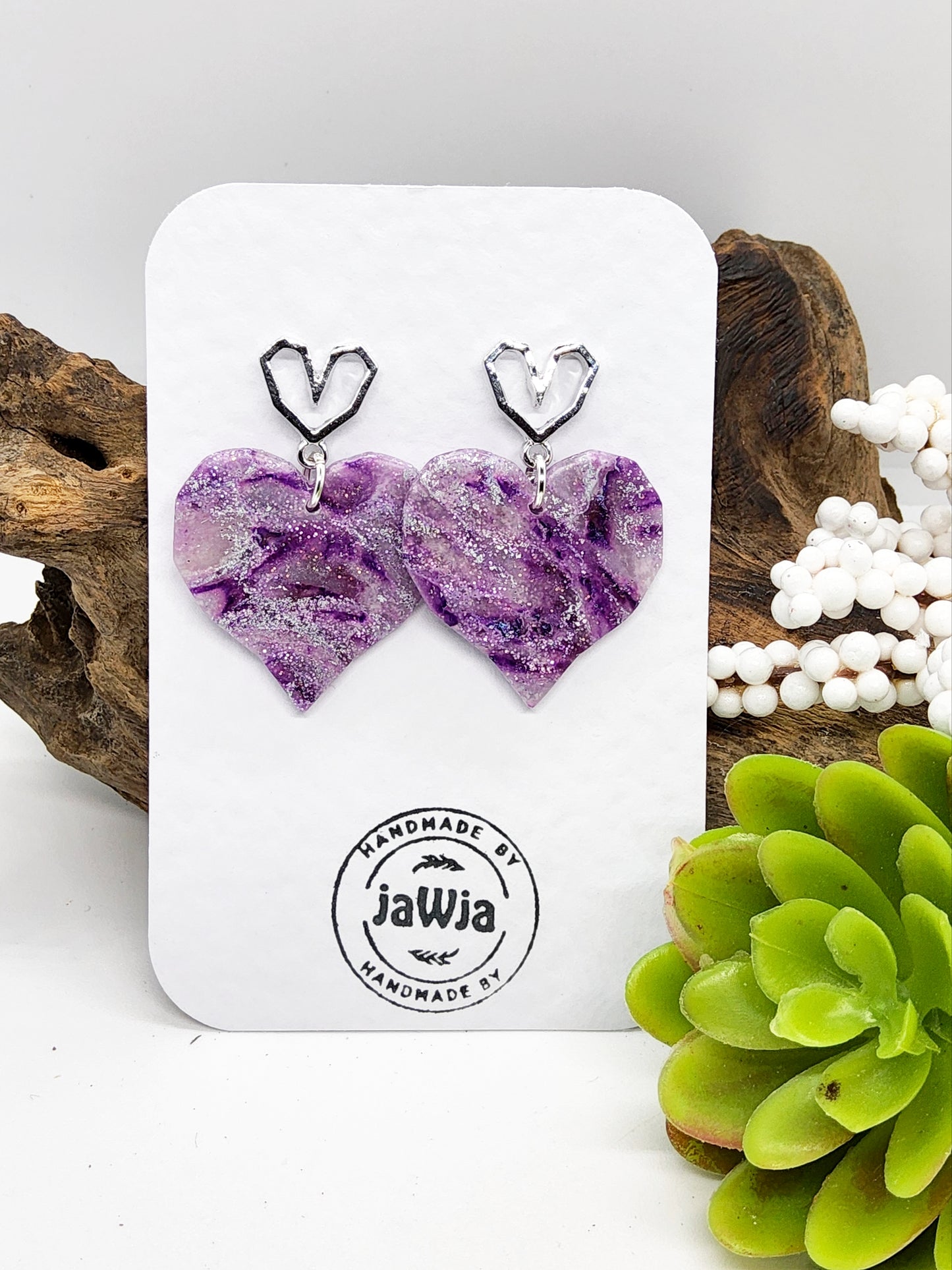 LILAC AND PURPLE MARBLED HEART EARRINGS