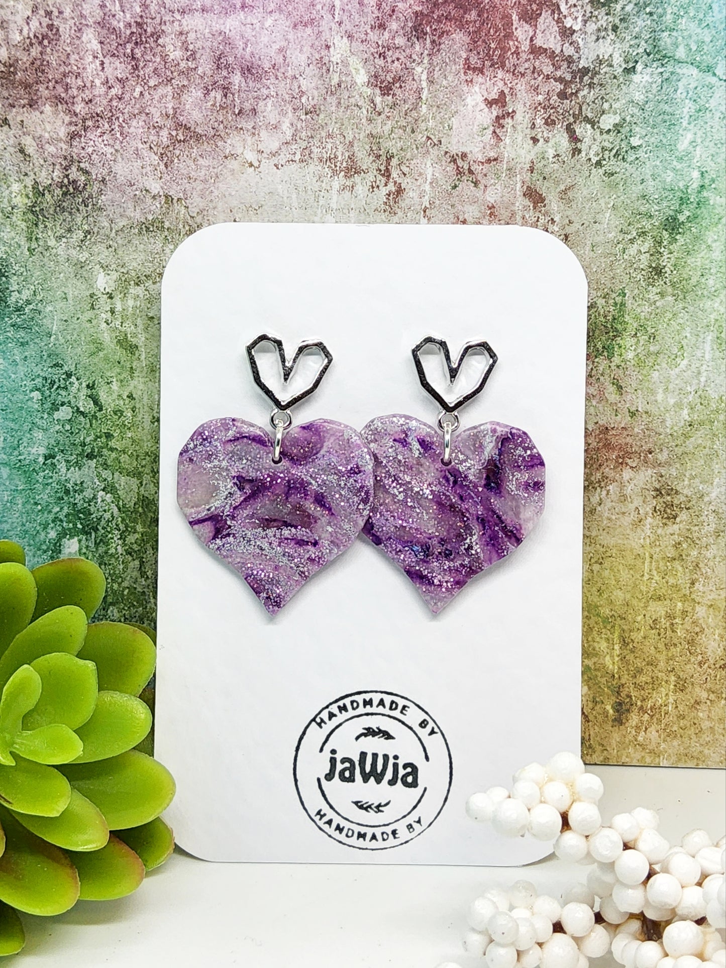 LILAC AND PURPLE MARBLED HEART EARRINGS