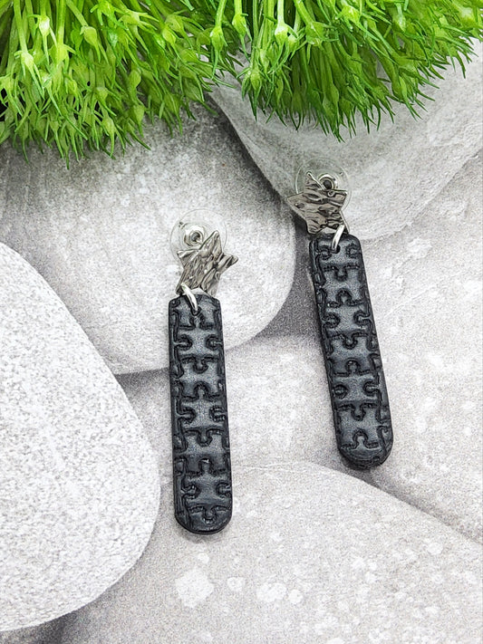 BLACK EMBOSSED POLYMER CLAY EARRINGS